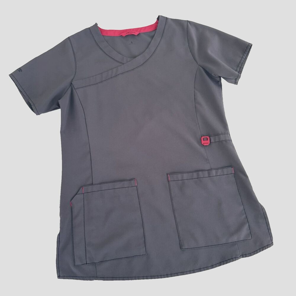 Carhartt Scrub Top Women's S VNeck Force Uniform Stretch Gray Medical RN LPN